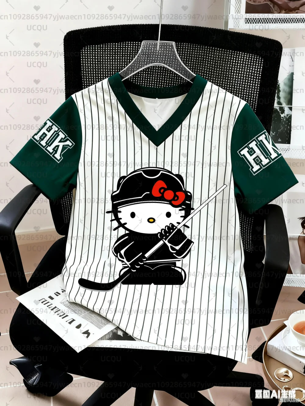 Kids Fashion Women's Boy Girls' Hello Kitty Ice Hockey T-shirt Pink V-Neck Top Graphic Plus Size Short Sleeve Men's T-shirt