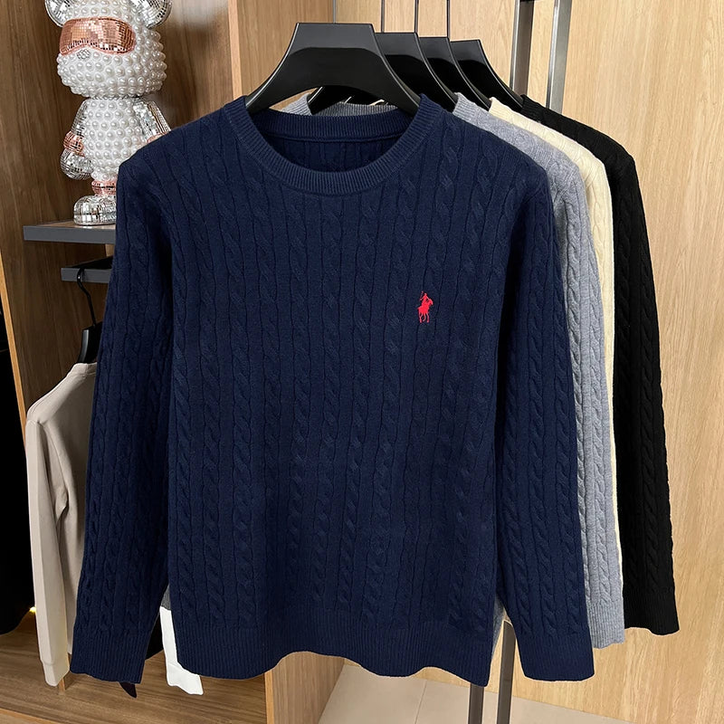 Autumn/Winter 2025 Anti Pilling Sweater Embroidered Fried Dough Twists Solid Long Sleeve Knit Sweater German Velvet Sweater