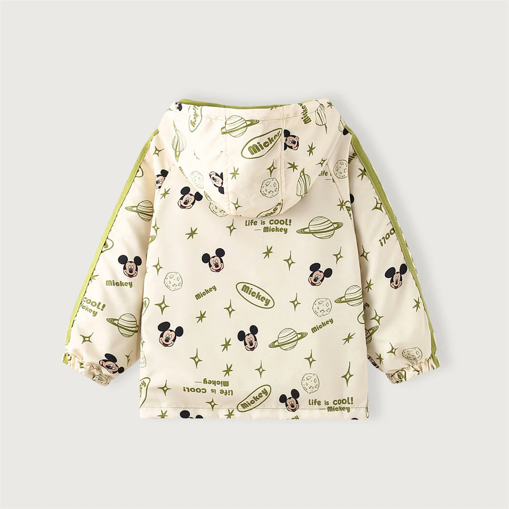 Disney Hooded Jacket Children Clothes Mikey Full Print Long Sleeve Coat Trendy Tops For Boys Girl Cartoon Kids Green Outerwear