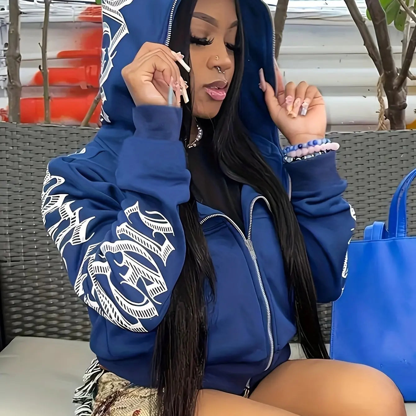 Women’s Letter Print Zip Hoodie