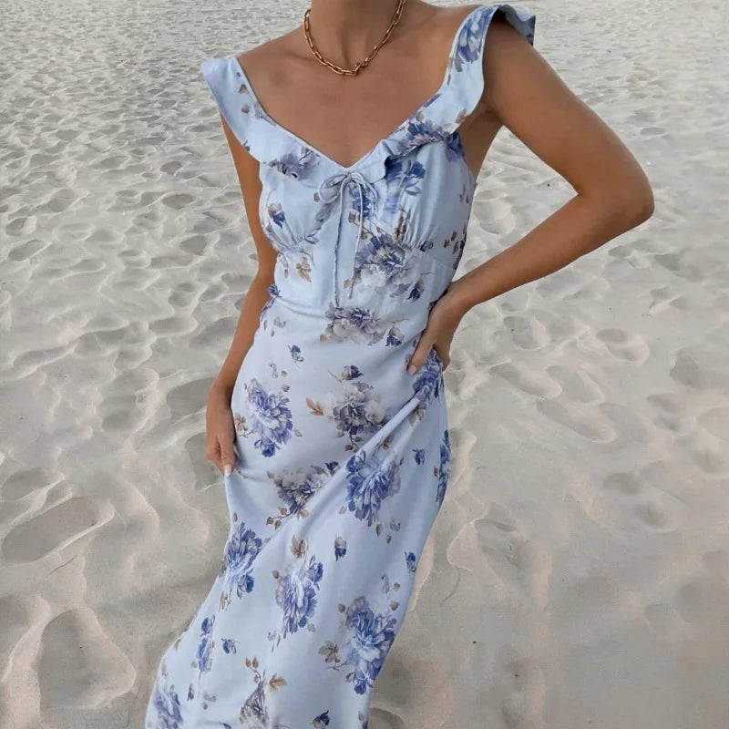Cryptographic Summer Floral Print Plunge Maxi Dress