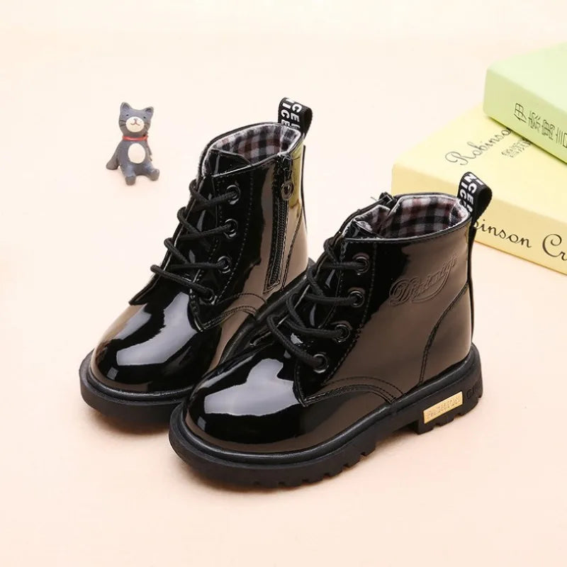 Children Ankle Shoes PU Leather Waterproof Tide Kids Rubber Boots Girls Boys Fashion Boots Anti-Slippery Spring Autumn 2024