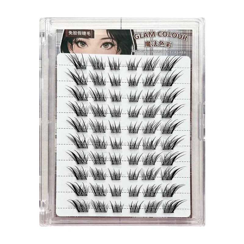 No Need Glue Fox Eye Effect Fluffy False Eyelashes Self-adhesive Reusable Segmented Thick Winged Lash Daily Use