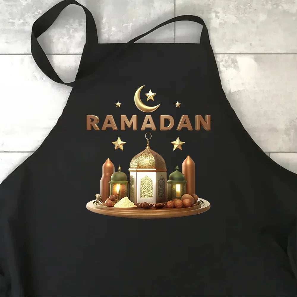2026 Black Ramadan Mubarak Apron for Muslim Islamic Mom Grandma Aunt Wife Gift  Al-Adha Islam Kareem Family Dinner Party Decor