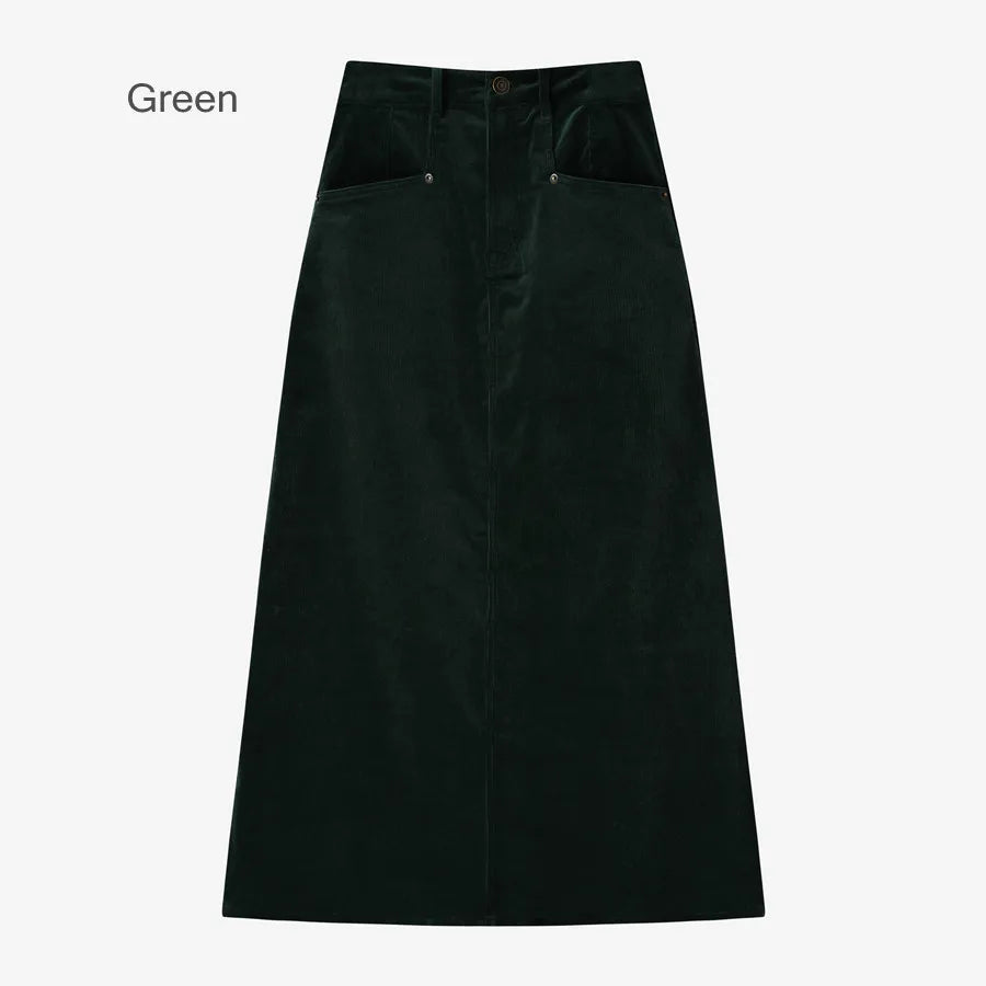 Retro Corduroy Skirt & Stretch Basic Top Set