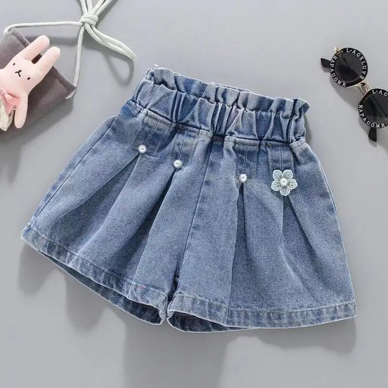Summer Kid Girls' A-line Shaped Denim Shorts Korean Fashion Hot Pants New Children's Jeans 3-12Year Young Girls' Shorts Jeans