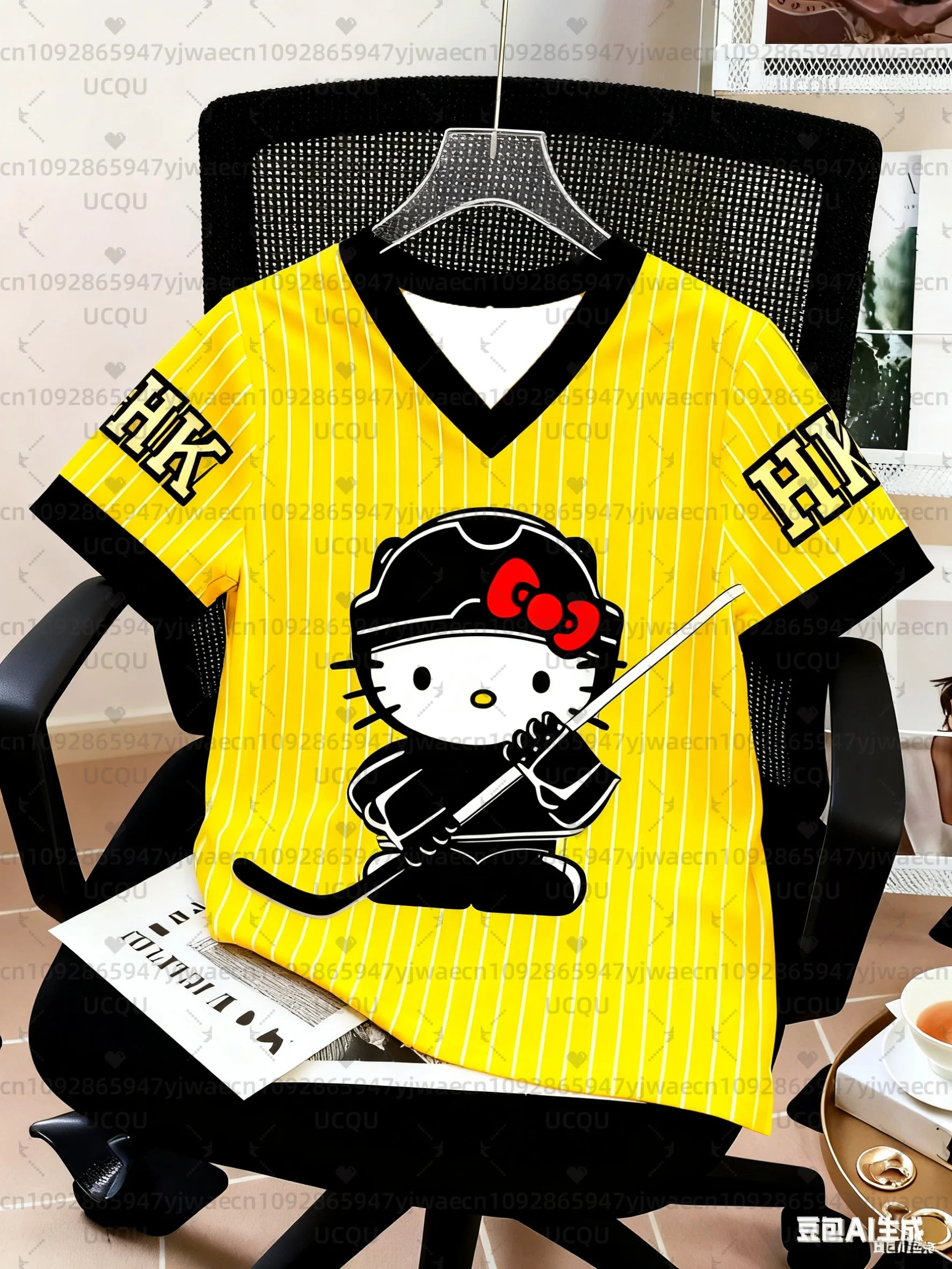 Kids Fashion Women's Boy Girls' Hello Kitty Ice Hockey T-shirt Pink V-Neck Top Graphic Plus Size Short Sleeve Men's T-shirt