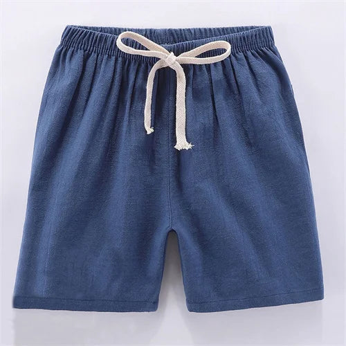 Children's Shorts For Boys Girls Linen Cotton Summer Thin Breathable Elastic Waist Beach Sport Short Pants Casual Loose Kid Pant