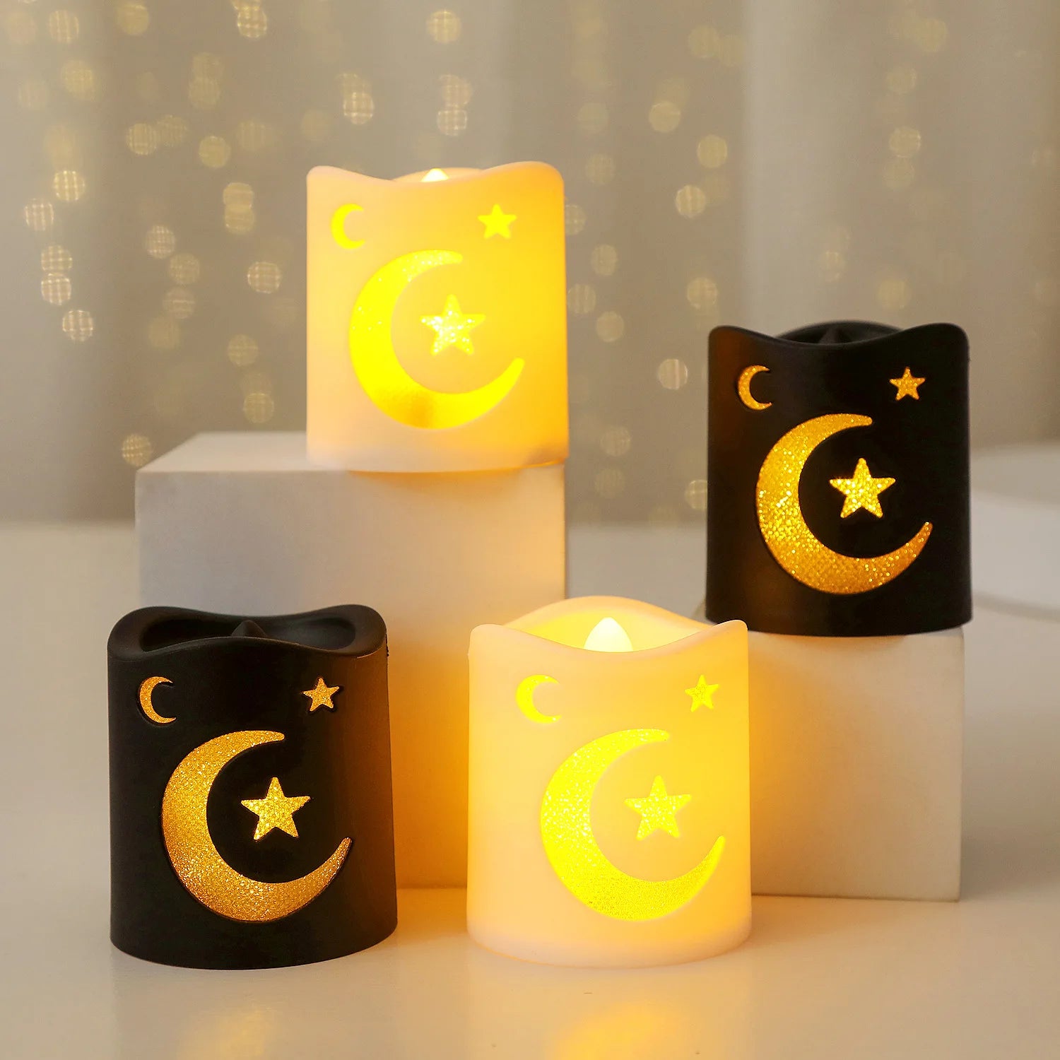 4PCS Ramadan Decoration LED Moon Star Castle Candle Lantern Lights EID Mubarak Decorations for Home 2026 Muslim Party Supplies