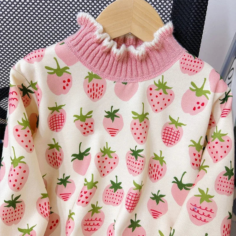 Girls' Sweater Autumn/Winter New Thickened Fashion Children's Knitted Sweater Girls' Top Sweet and Cute