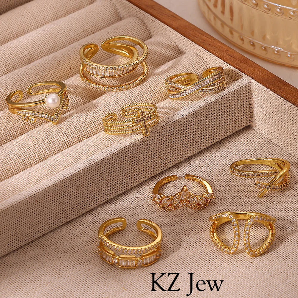 Shiny Rhinestone Ring For Women Party Gold Color Fashion Double Layer Zircon Anillos Geometric Jewelry Accessories 2026 New Gift