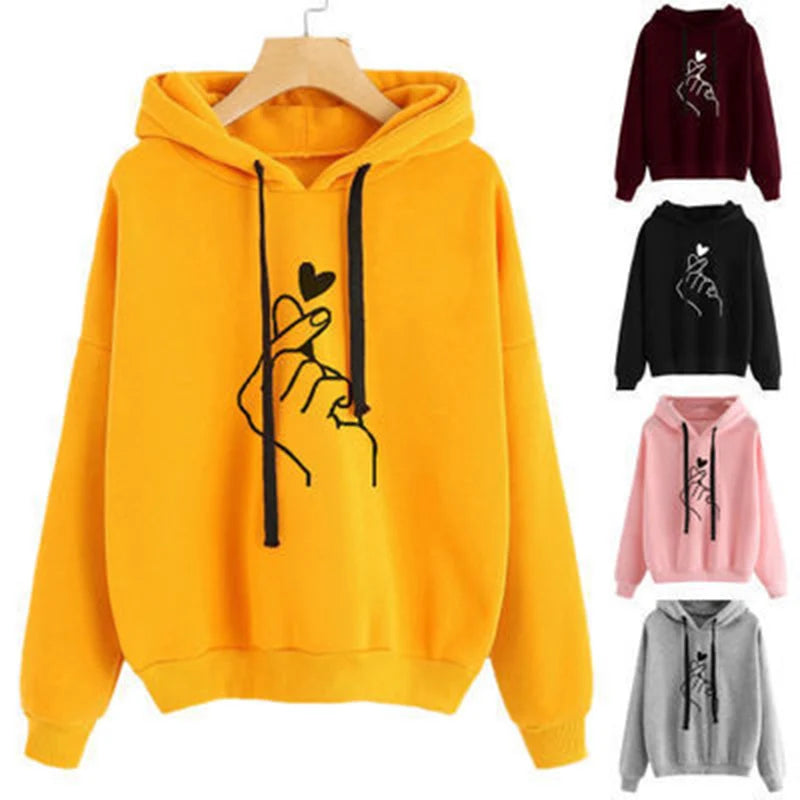 Korean Finger Heart Fleece Hoodie