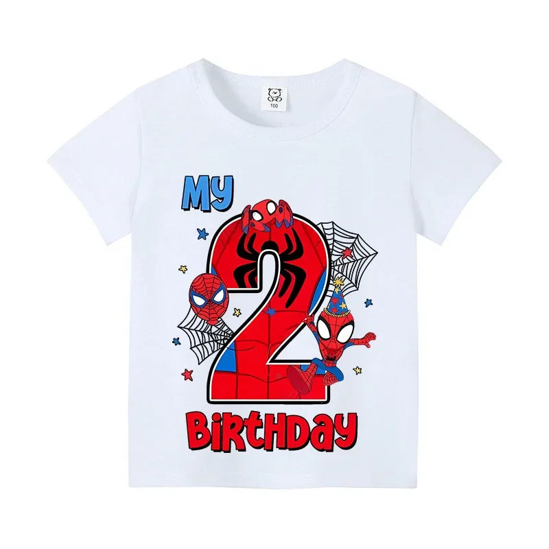 Spiderman Kids Number T-shirt Birthday  Summer Toddler Clothes