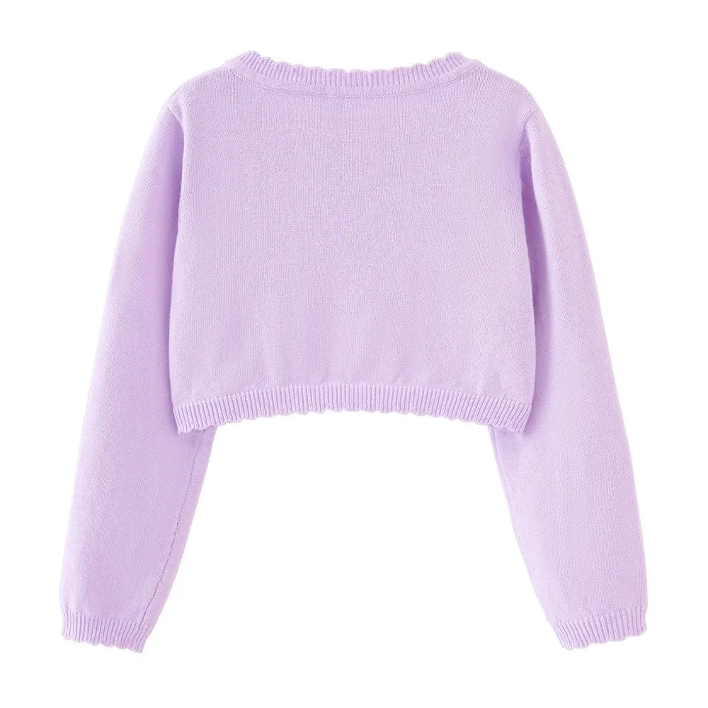 2025 2-14 years old Purple girls Cardigan Thin Spring Children's knit sweater 3 4 6 8 10 12 14 year old children's clothing