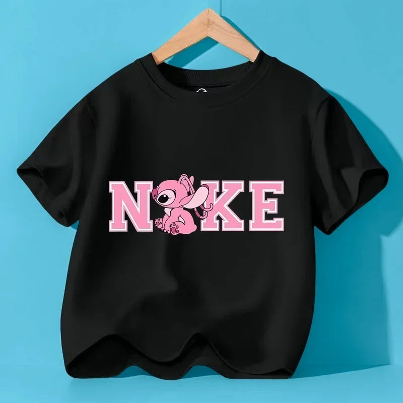 Disney Y2K Stitch the Trucksuit Kawaii Anime Cartoon Baby Girl Boy Fashion T-Shirt Children's Brand Tops