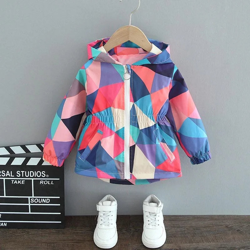 Spring Baby Girls Jacket Cute Cartoon Hooded Windbreaker Coat For Girls Fashion Autumn Outerwear 1 2 3 4 5 6 Years Kids Clothes