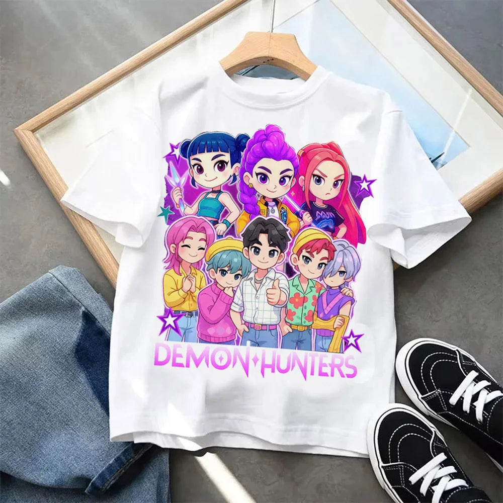 Summer Kpop Demon Hunters Children's Clothing Short Sleeve T-shirt Kpop Demon Hunters Tiger Harajuku Tshirt for Boys Girls Gift
