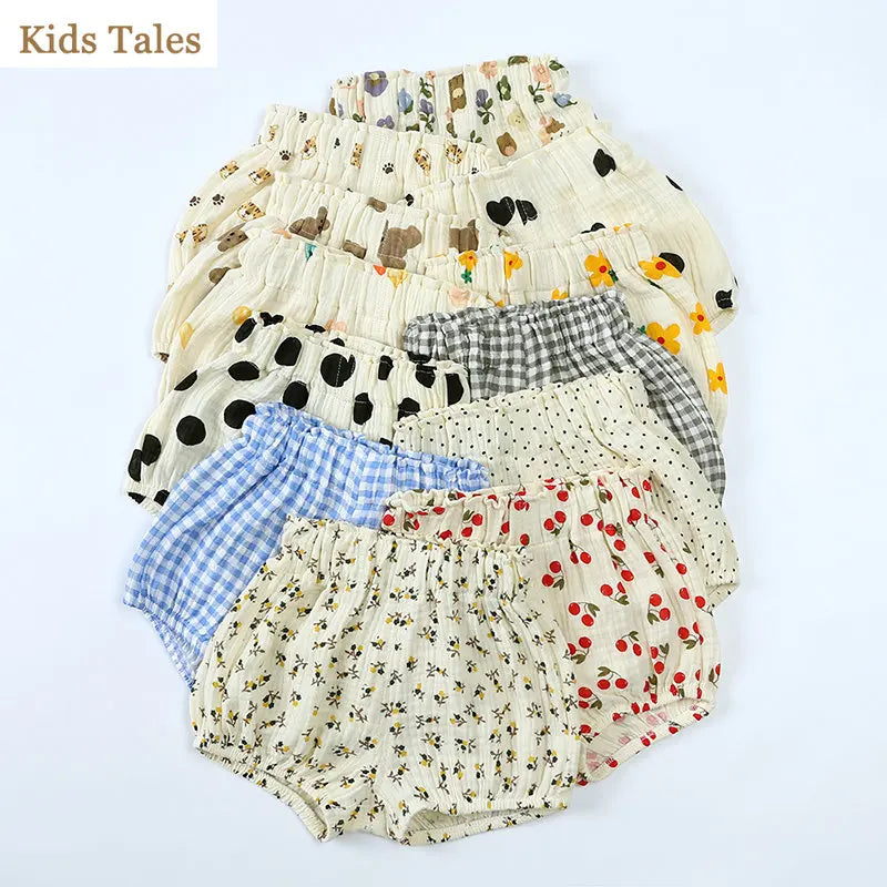 Summer Infant Baby Boy Girl Ruffle Cute Cotton Linen Cartoon Print Bloomer Shorts Toddler Panty Diaper Covers Loose Harem Shorts