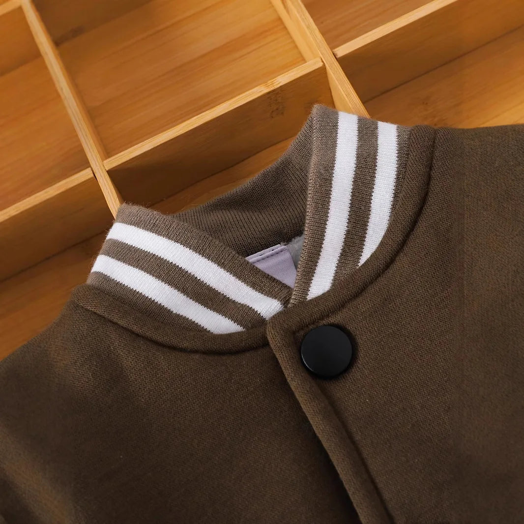 Boys Girls Baseball Jacket Infant Single Breasted Cute Embroidered Bear Head Kids Spring Fashion Jacket 3-6-9-12-24M