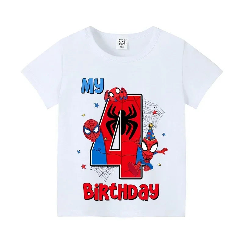 Spiderman Kids Number T-shirt Birthday  Summer Toddler Clothes