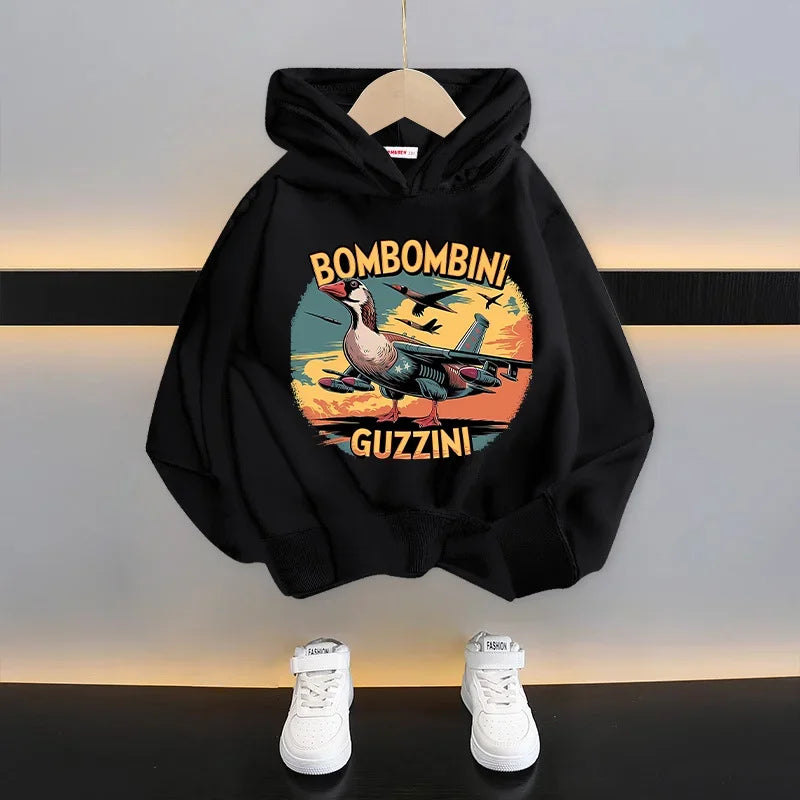 Italian Brainrot Kids Hoodie Funny Cartoon Graphic Thin Sweatshirts Tung Tungtung Sahur Casuals Long Sleeves Tops Boys Clothes