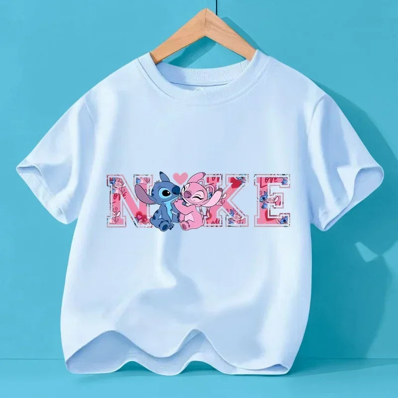 Disney Y2K Stitch the Trucksuit Kawaii Anime Cartoon Baby Girl Boy Fashion T-Shirt Children's Brand Tops