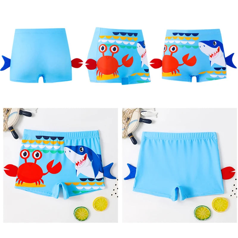 Boys Beach Trunks Toddler Boy Cartoon Crab And Shark Graphic Swim Shorts Wth Hat 2pcs Set For Swimming Beach Kids Summer Clothes