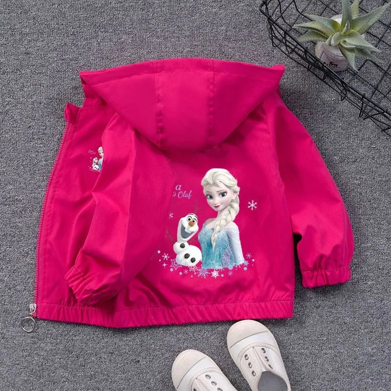 Spring Autumn Fashion Girls Jacket Cartoon Anna Elsa Zipper Hooded Windbreaker Coat For 2-7Years Kids Children Outerwear Clothin