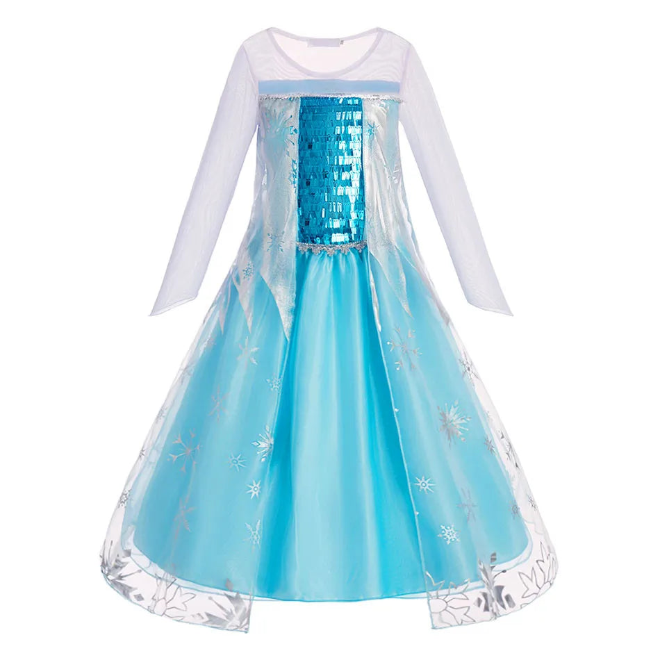 Princess Dress for Girls Elsa Anna Cosplay Costume Kids Jasmine Belle Cinderella Aurora Halloween Christmas Party Elegant Dress
