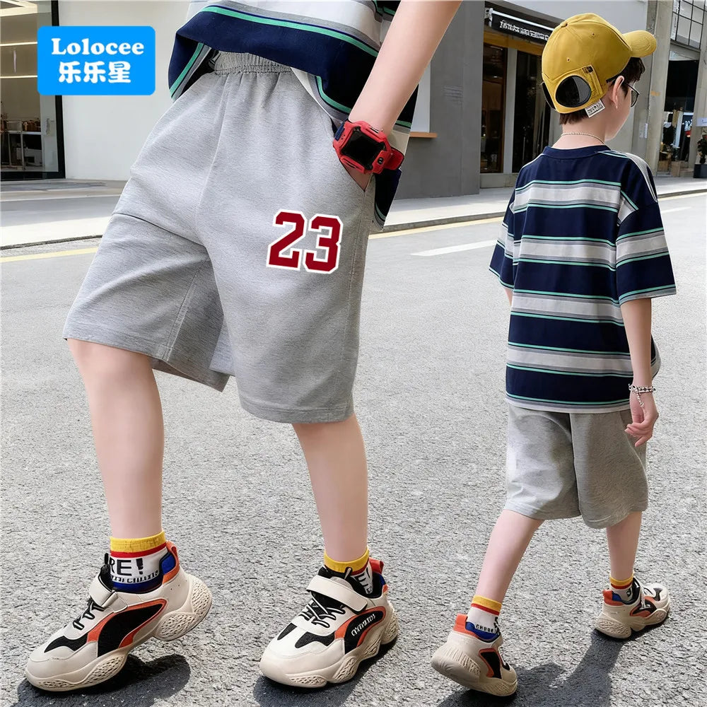 3-14 Years Summer Children Boys Cotton Shorts Number 23 Printed Short Trousers Teens Basketball Sports Short Sweatpants SZ23