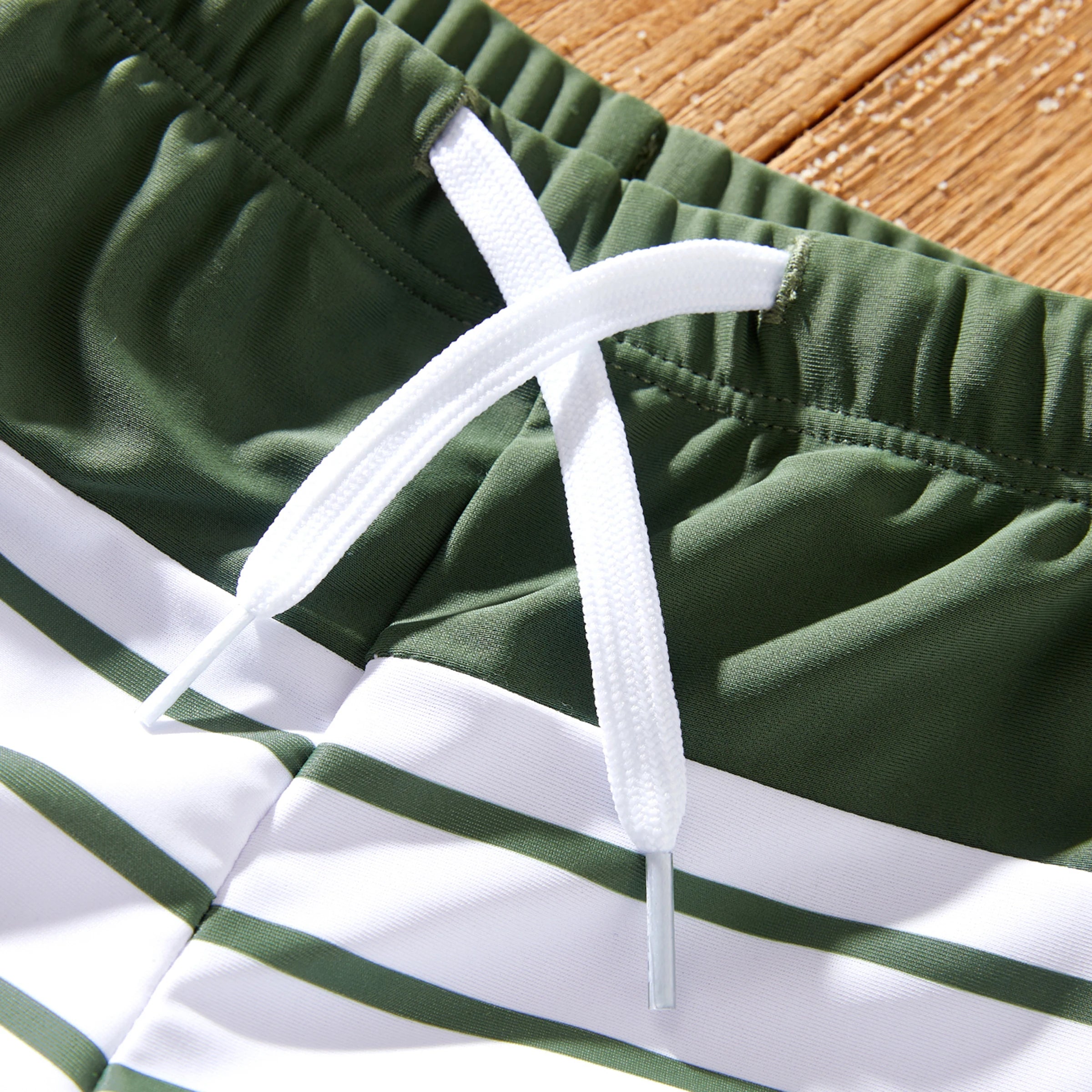 PatPat Olive Green Stripe Boys' Swim Trunks
