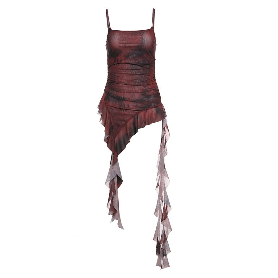 Nibber 2024 Summer Sisters Party Gradient Retro Ruffles Sweet Gentle Sexy Hot Cool Cool Women'S Thin Mini Tassel Sling Dress