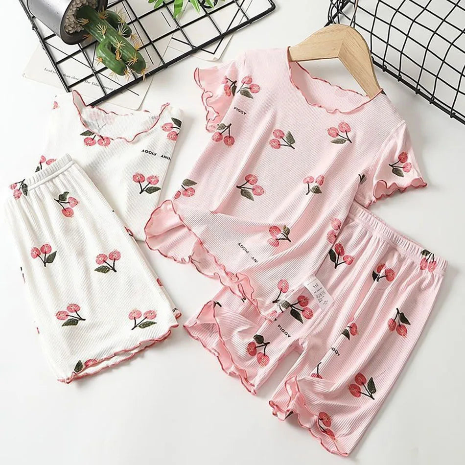 Girls Cherry Blossom Summer Pajama Set (1–8Y)