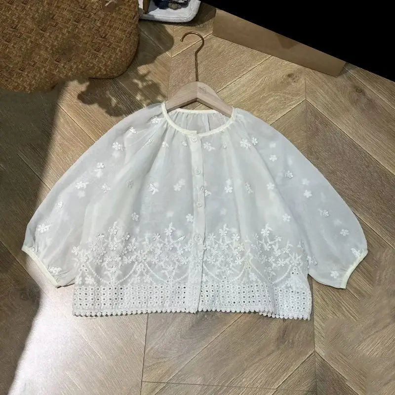 Coat Kid Girl 2025 Summer New Thin Sun-protective Clothing Floral Embroidered Cardigan Sweet Fashion Pastorale Casual