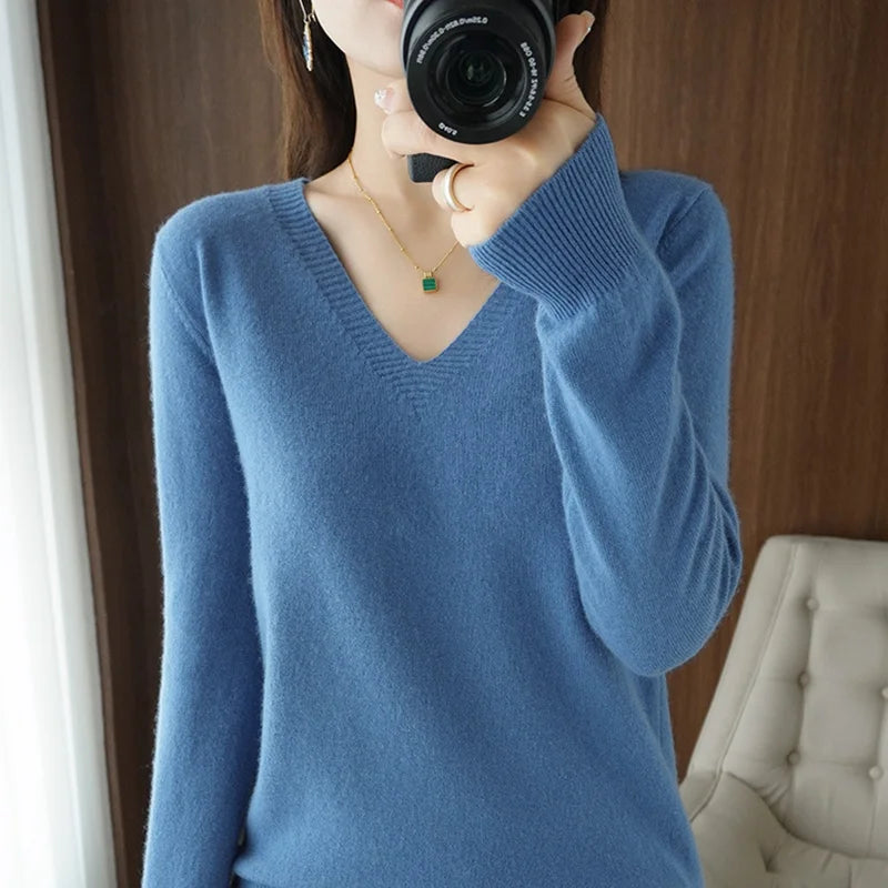 Cashmere V-Neck Lace Knit Sweater