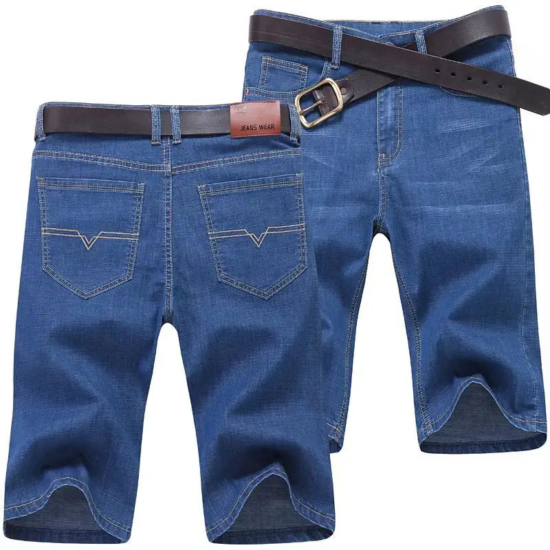 Summer Men's Denim Shorts Thin, Breathable, Loose, Business Pentagram Pants Fashionable and Comfortable Straight Shorts Blue