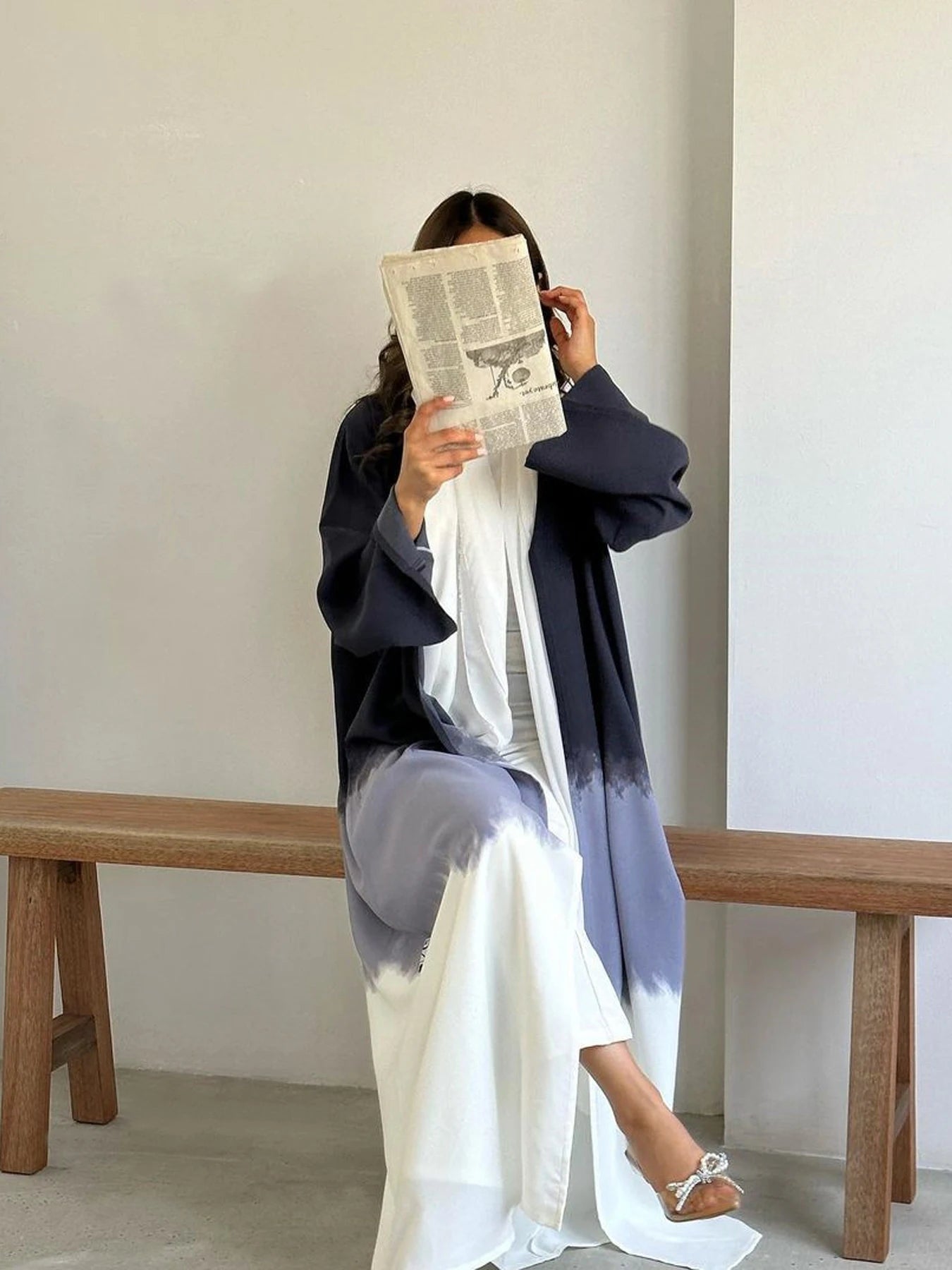 Abaya Fashion Midi Dress for Women; Middle East Muslim Long Robe with Tie-Dye Printed Cape for Spring and Summer