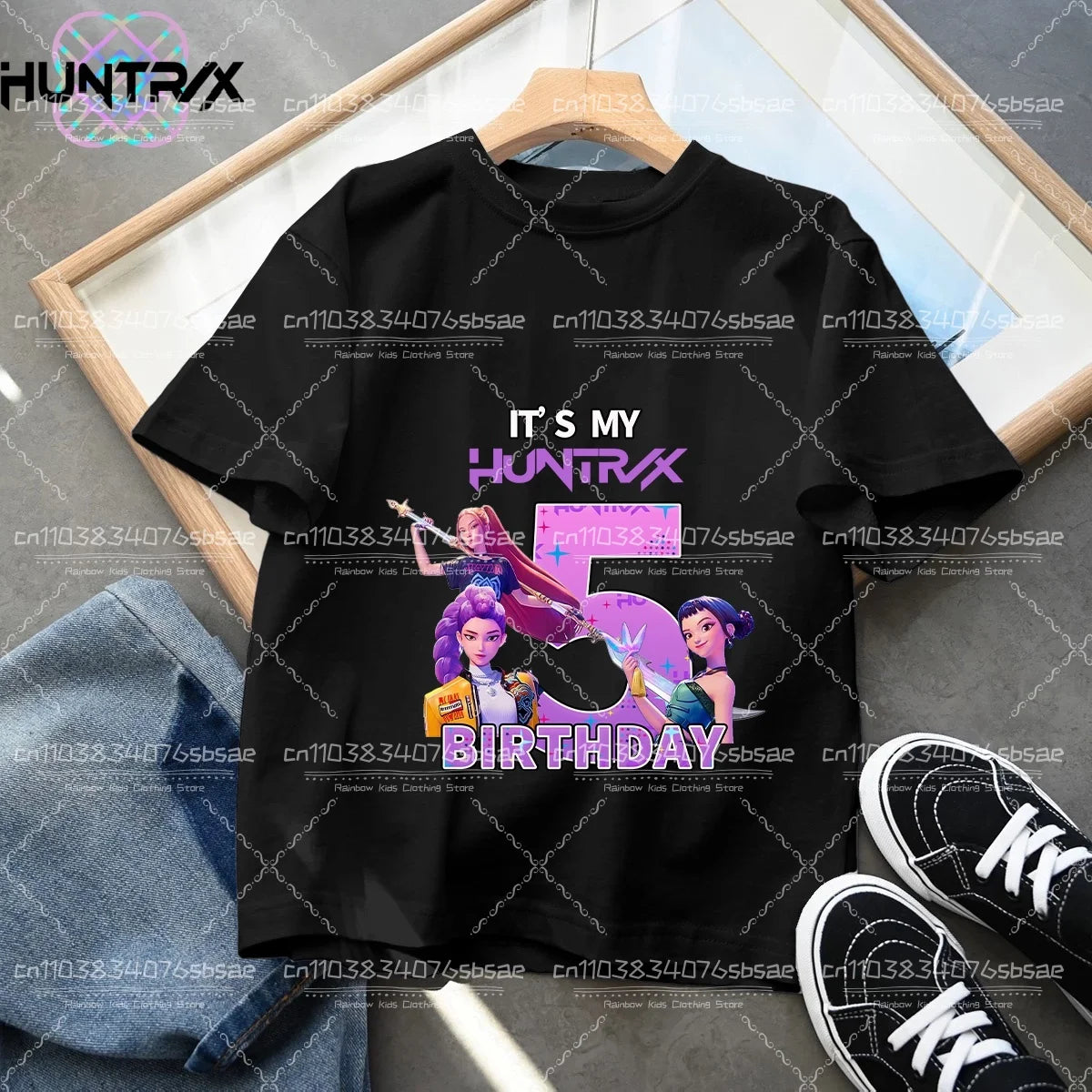 Kpop Demon Hunters Number T-shirt Kawaii Rumy Birthday Tops Party Wear Girls Tee Summer Short Sleeve Cotton Kid Clothes Boutique