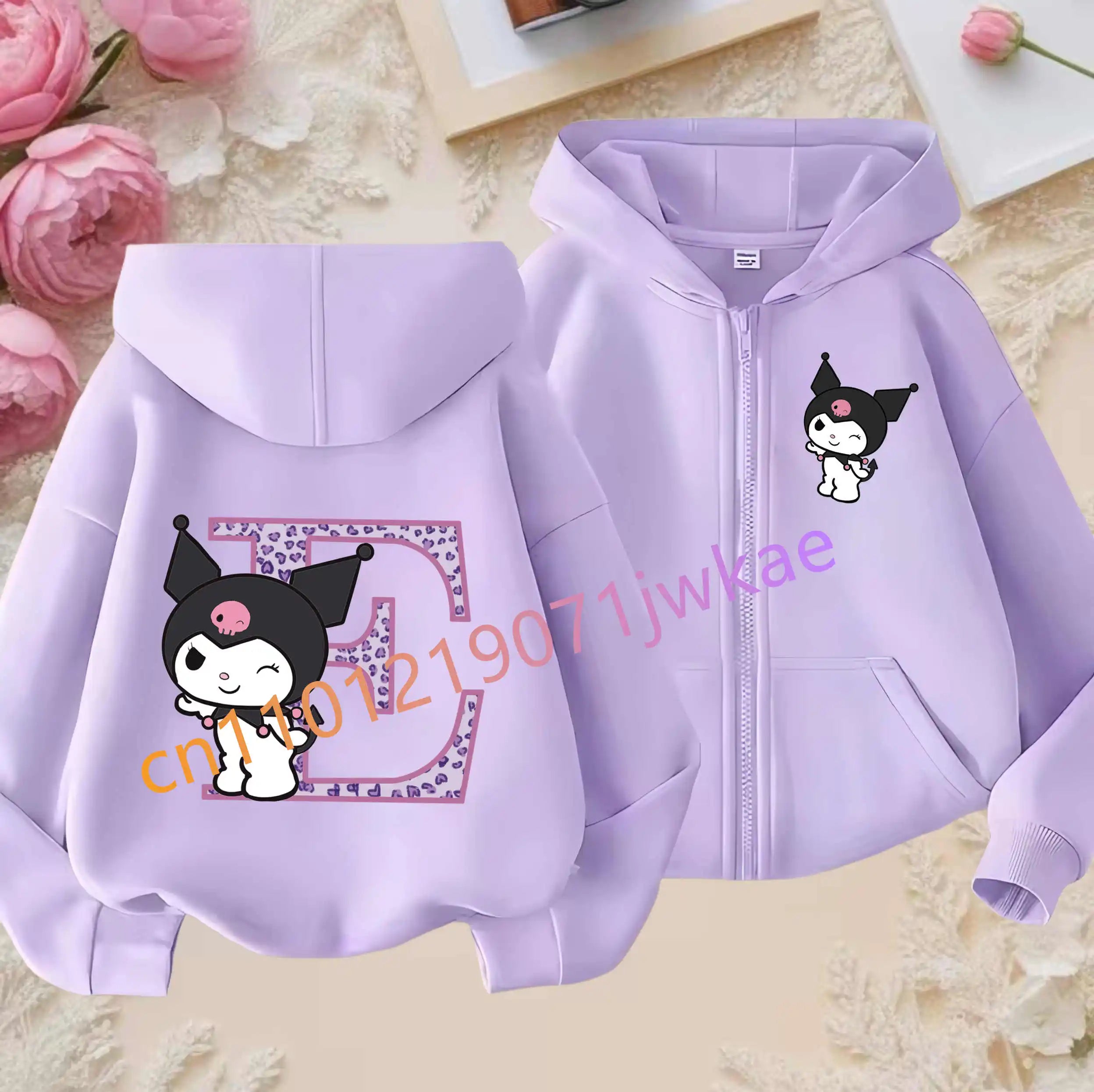 Kuromi Jacket ‌Princess Coat Cartoon Letter A-Z Sanrios Kids Hooded Sweatshirt Cute Tops Outerwear Girl Clothes Birthday Gift