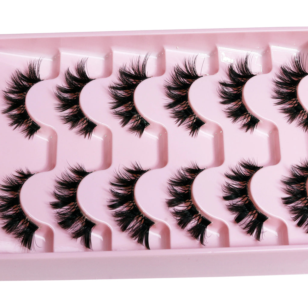 MIOFIA 6 Pairs Natural Fluffy Fake Eyelashes Wispy 3D Mink Lashes Lightweight Soft Reusable Cat Eye Fake Lashes Makeup Tool