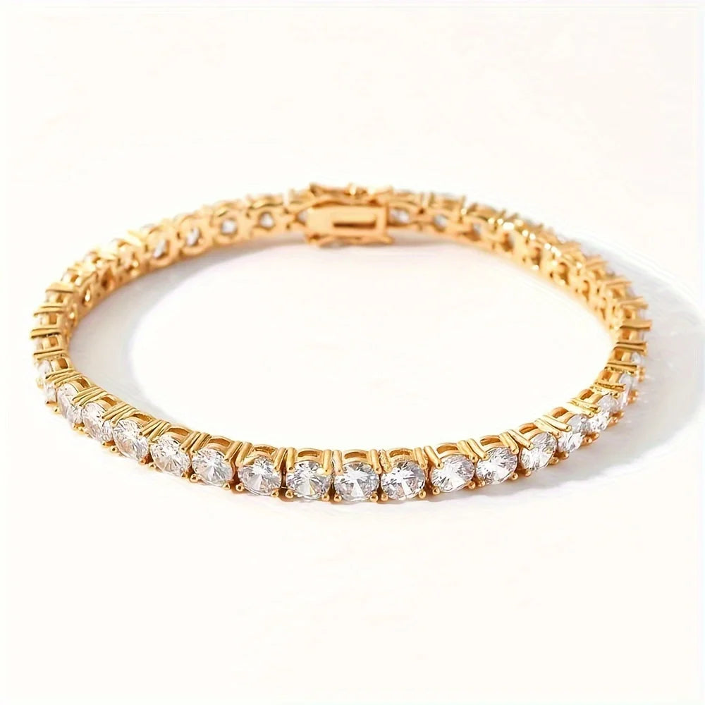 New Pure Copper Tennis Chain Bracelet - Zirconia Hip Hop Jewelry for Men & Women (Anti-Tarnish, Christmas/Halloween Gift)