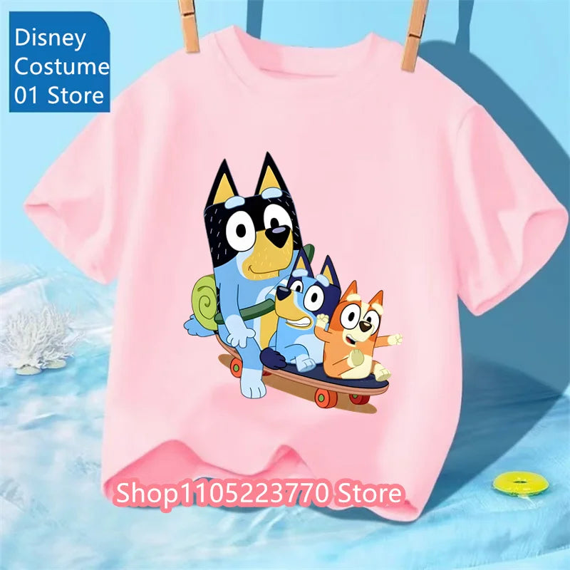 Kids Bluey Cartoon T-Shirt Autumn Winter Short Sleeve Warm Anime Print Comfortable Sweatshirt for Boys and Girls Daily Use