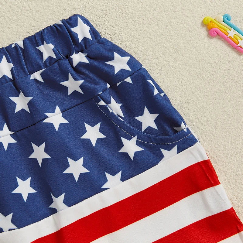 Baby Boy 4th of July Shorts American Flag Stars Striped Rocket Print Elastic Waist Toddler Boy Shorts Firework Pattern