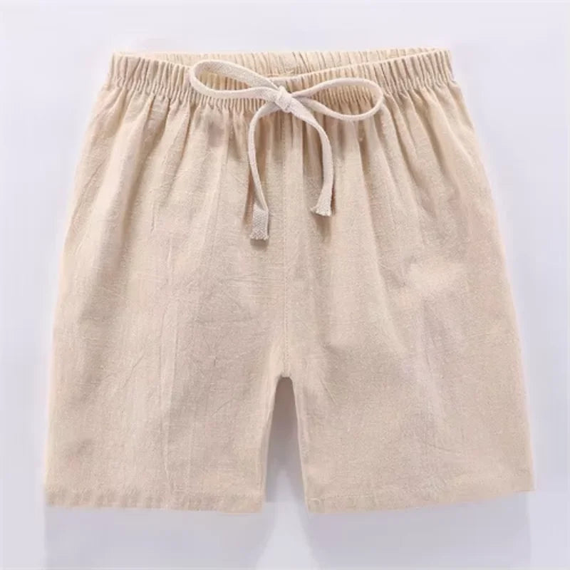 Children's Shorts For Boys Girls Linen Cotton Summer Thin Breathable Elastic Waist Beach Sport Short Pants Casual Loose Kid Pant