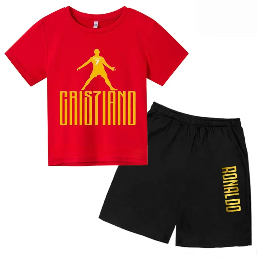3D kids T-shirt Summer CR7 Star Print Top/Shorts  Boys/Girls Preschool 3-13Y Birthday Gift Sunshine Casual Round Neck Sports Set