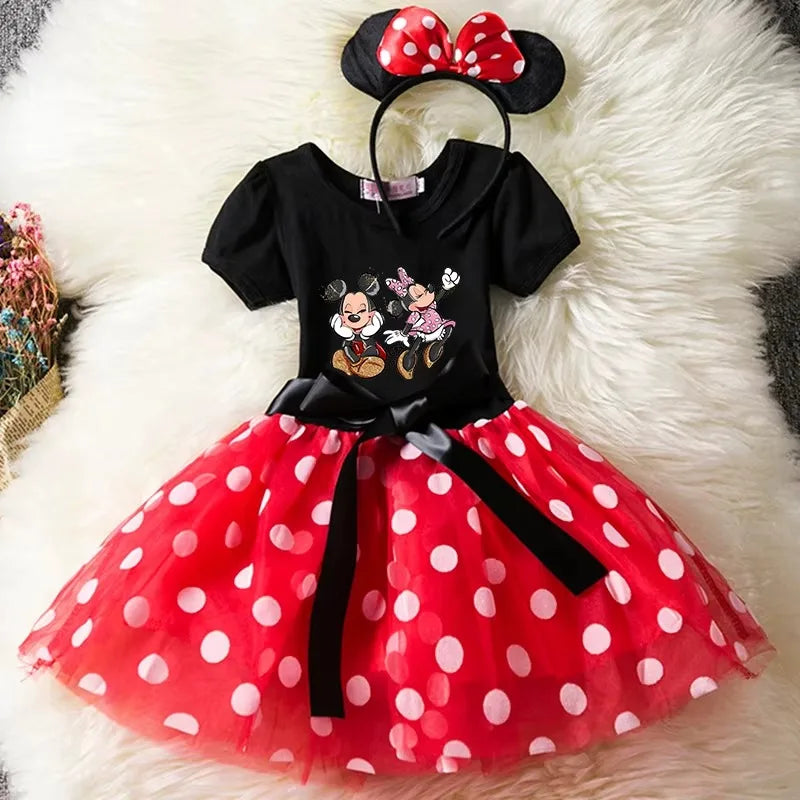 Mickey Minnie Mouse Baby Girls Cosplay Costume Kids Fancy Polka Dot Dress Princess Dress Children Birthday Party Clothing Gift