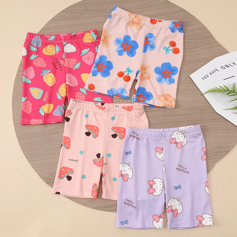 4/1 Pcs Summer Girls Cute Cartoon Printed Shorts Slim And Comfortable Children's Safety Pants Elastic Waist Home Pants Pajamas