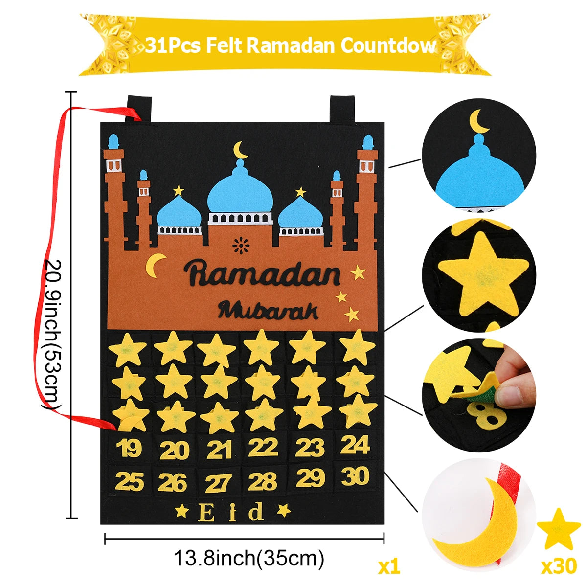 2026 Ramadan Countdown Calendar Eid Mubarak Felt Countdown Ramadan Calendar Muslim Party Decoration Craft Eid Al-Adha Ornament