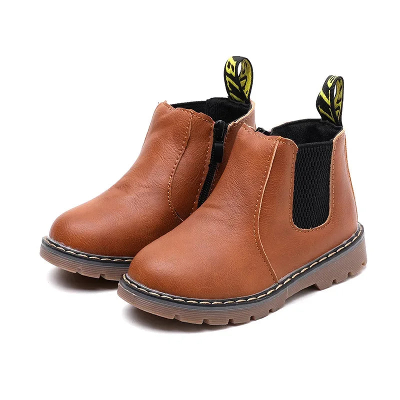 New Kids Fashion Boots for Boys Girls Toddlers Big Children Ankle Boots with Zipper Warm Thick Plush Autumn Winter Chelsea Boots