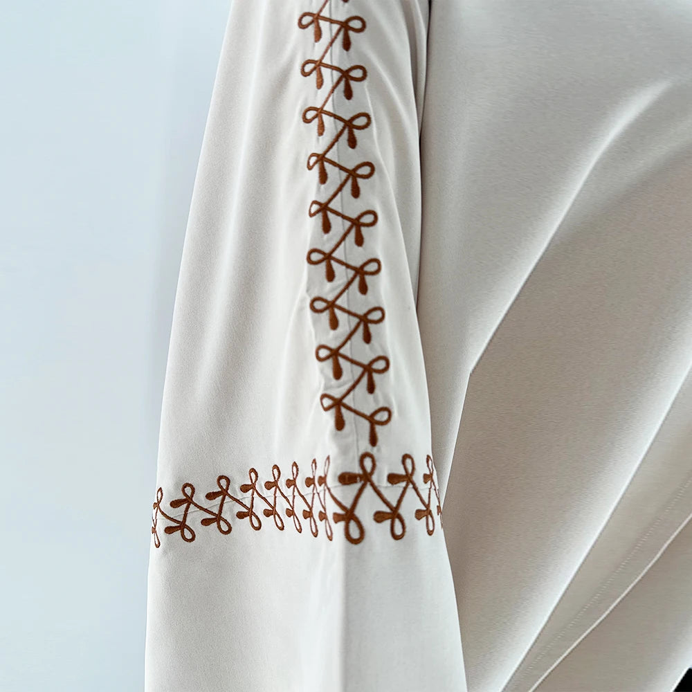 New Arrival Buckles Embroidery Abaya Hijab Dress Kimono Coat Outwear Women Long Sleeve Loose Arabic Muslim Dubai Moroccan Caftan